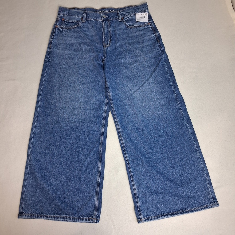 American Eagle Dreamy Drape Ultra Wide Leg Jeans Low Rise Blue 10 Short 30w
